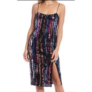 BELLE BADGLEY MISCHKA Sequin Striped Slit Dress Size 10 NEW NWT